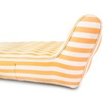Yellow and white striped beach chair side view