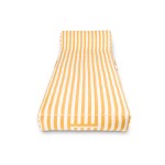 Yellow and white striped sun lounger cushion.