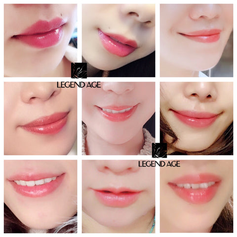 Nine different lip shades and styles showcase.