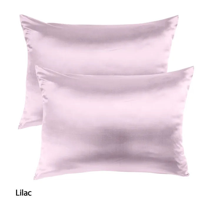 royal comfort mulberry soft silk hypoallergenic pillowcase twin pack 51 x 76cm lilac Lilac silk pillowcases set against white background