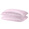 royal comfort mulberry soft silk hypoallergenic pillowcase twin pack 51 x 76cm lilac Two pink silk pillows stacked together.