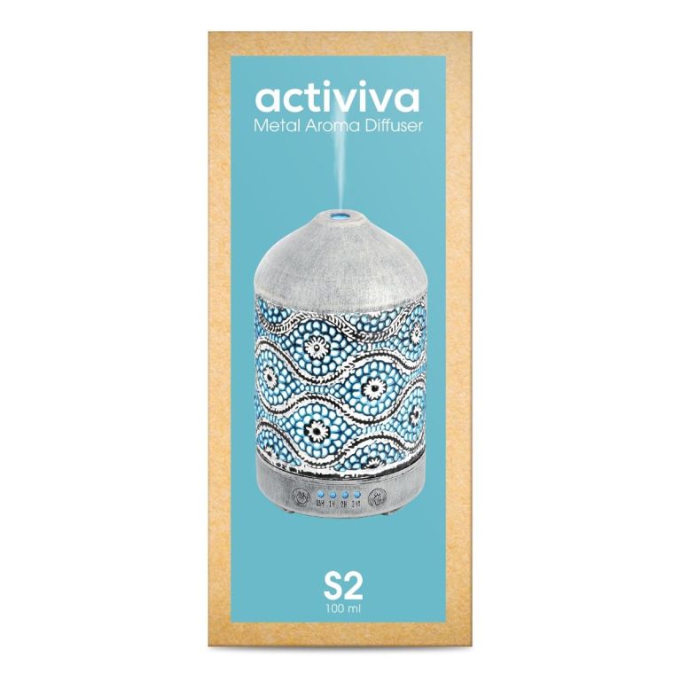 Activiva metal aroma diffuser with floral design.