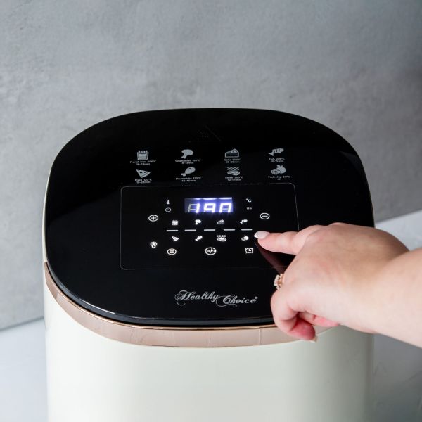Using air fryer control panel settings.