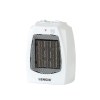 White portable electric heater with controls and grill.