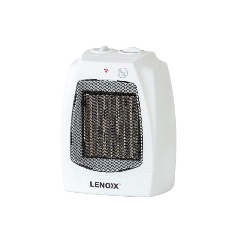 White portable electric heater with controls and grill.