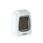 Portable white electric space heater with controls.