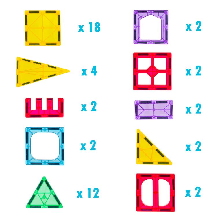 Colourful magnetic shape pieces with quantities listed