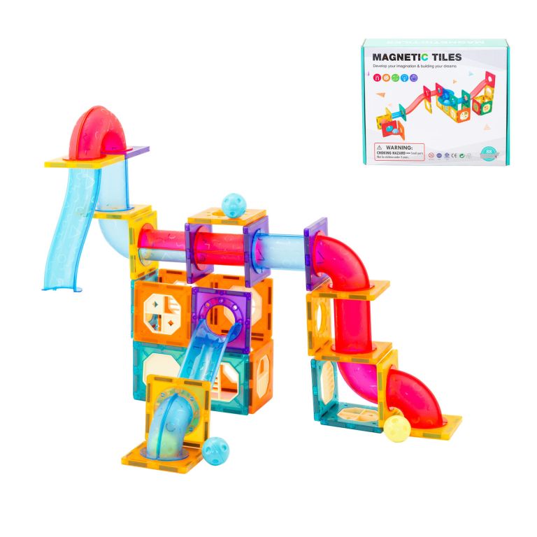 88 pcs non toxic stem educational, durable magnetic tiles/puzzle with storage bag Colourful magnetic tile marble run toy set.