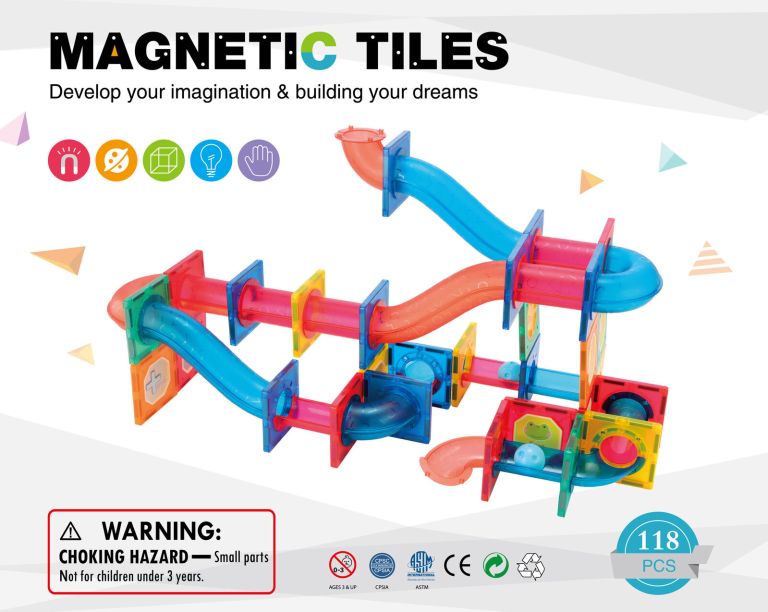 118 pcs non toxic stem educational, durable magnetic tiles/puzzle with storage bag Colourful magnetic tiles toy set for creativity.