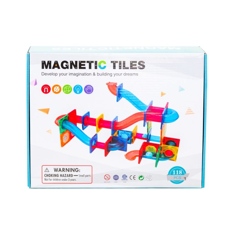 118 pcs non toxic stem educational, durable magnetic tiles/puzzle with storage bag Magnetic tiles construction set for creative play.