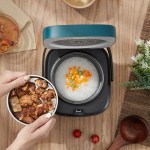 1.2l mini rice cooker travel small non stick pot for cooking soup rice stews Preparing porridge in a compact rice cooker.