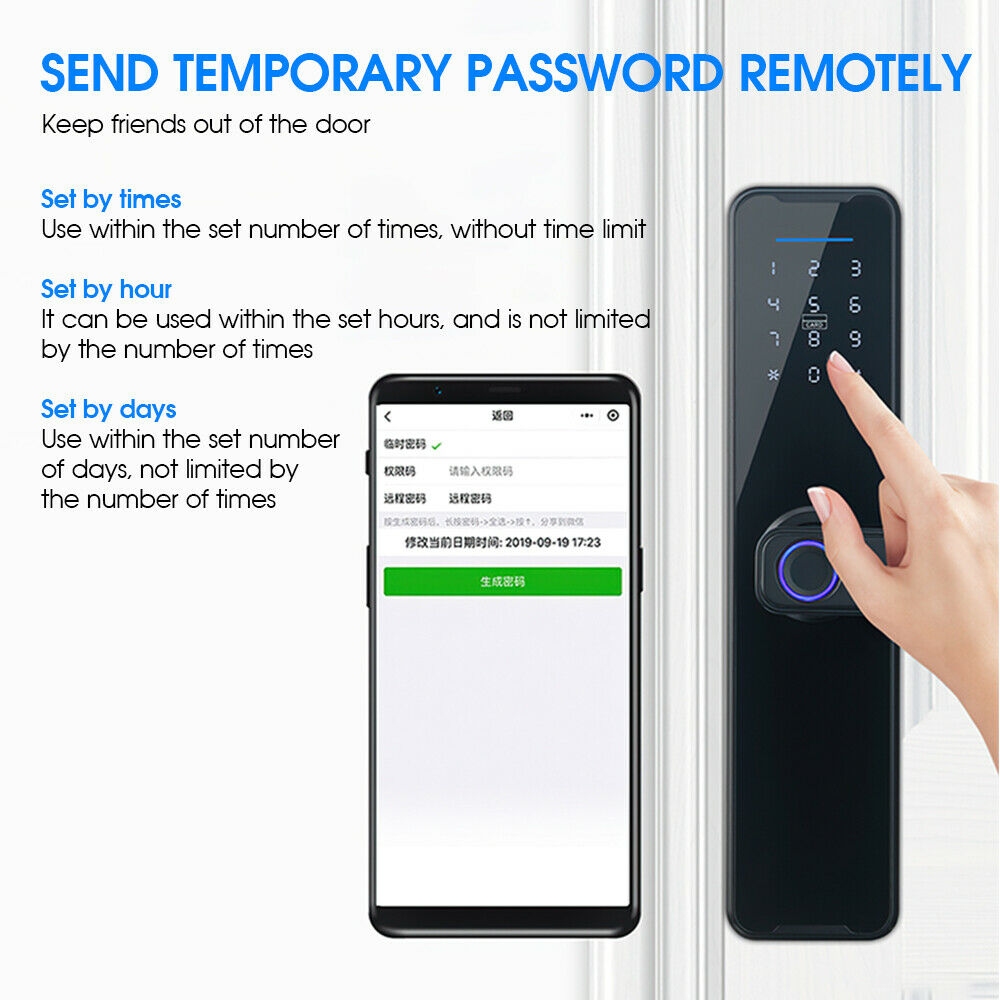 Smart lock with app-controlled temporary password feature.