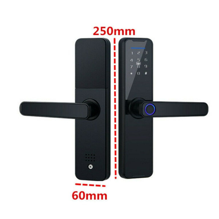 Digital door lock with lever handle.