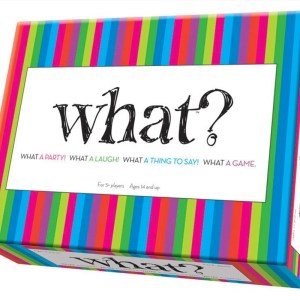 Colourful board game box titled 'What?'