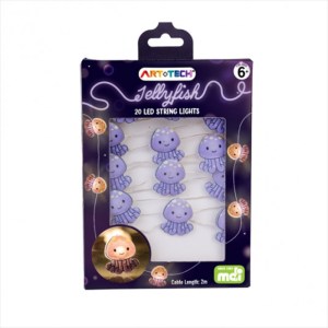 Purple jellyfish LED string lights in a box.