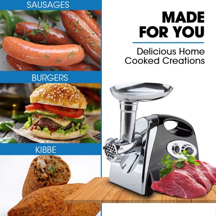 eurochef electric meat grinder, stainless steel mincer sausage filler kibbe maker, black