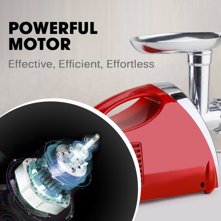 eurochef electric meat grinder, stainless steel mincer sausage filler kibbe maker, red