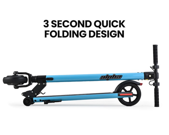 alpha peak electric scooter 300w power up to 25km/h adult teens e scooter easy fold, blue Blue foldable scooter with three-second folding feature.