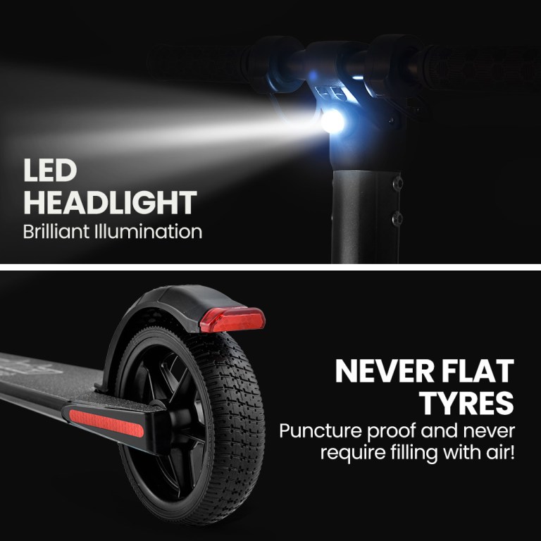 alpha peak 300w 10ah electric scooter, suspension, for adults or teens, black Electric scooter with LED light and puncture-proof tyres.