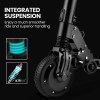 alpha peak 300w 10ah electric scooter, suspension, for adults or teens, black Close-up of scooter wheel with integrated suspension system.