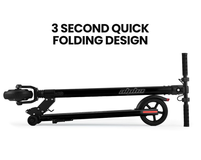 alpha peak 300w 10ah electric scooter, suspension, for adults or teens, black Folded black scooter with quick 3-second design.