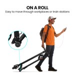 alpha peak 300w 10ah electric scooter, suspension, for adults or teens, black Person rolling portable scooter, easy workplace transport.
