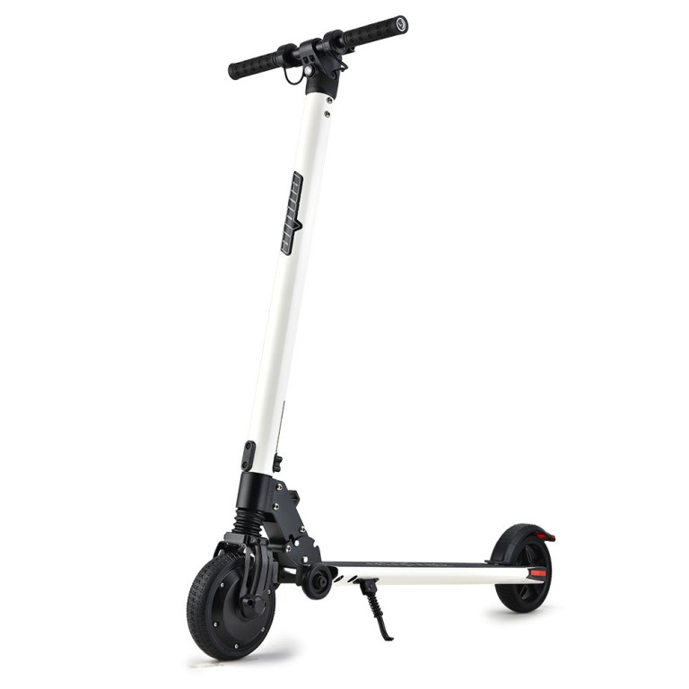 v219 trnescala3wa 74415 00.jpg Electric scooter with white frame and black wheels.