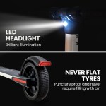 alpha peak electric scooter 300w power up to 25km/h adult teens e scooter easy fold, white Electric scooter with LED headlight and flat-free tyres.