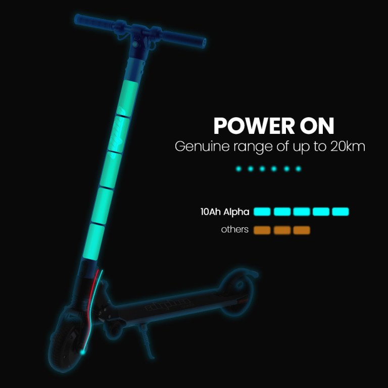 alpha peak electric scooter 300w power up to 25km/h adult teens e scooter easy fold, white Electric scooter, 20km range, turquoise highlights.