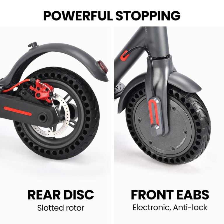 Electric scooter with rear disc, front EABS brakes.