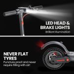 Electric scooter with LED lights and durable tyres.