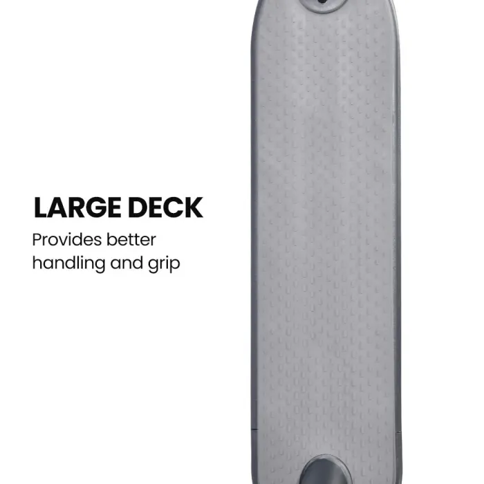 alpha urban 8 electric scooter, suspension, 25km range, 8.5 inch wheels, brushless motor, motorised commuter escooter for adults, grey Scooter deck provides better grip and handling.