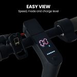 Electric scooter display with speed and charge level.