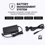 Australian compliant battery charger with safety features.