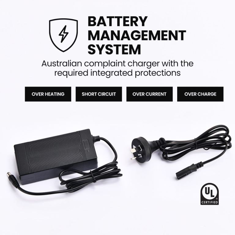 Australian compliant battery charger with safety features.