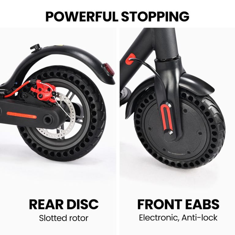 Electric scooter rear disc, front EABS brakes.