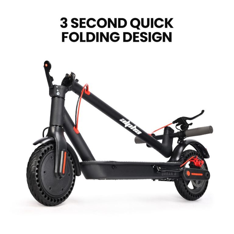 Quick-folding electric scooter in compact design.