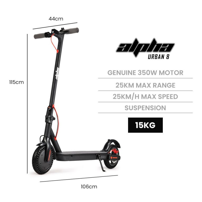 Alpha Urban 8 electric scooter, specs and dimensions.