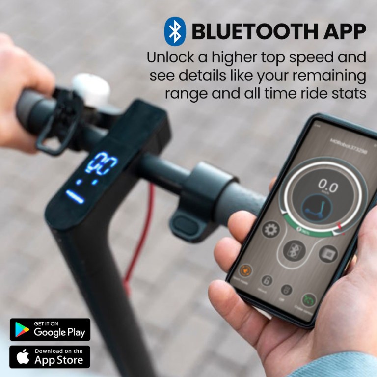 Scooter Bluetooth app screen and handlebars interaction
