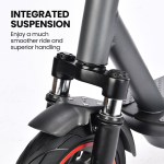 Close-up of scooter's integrated suspension system.