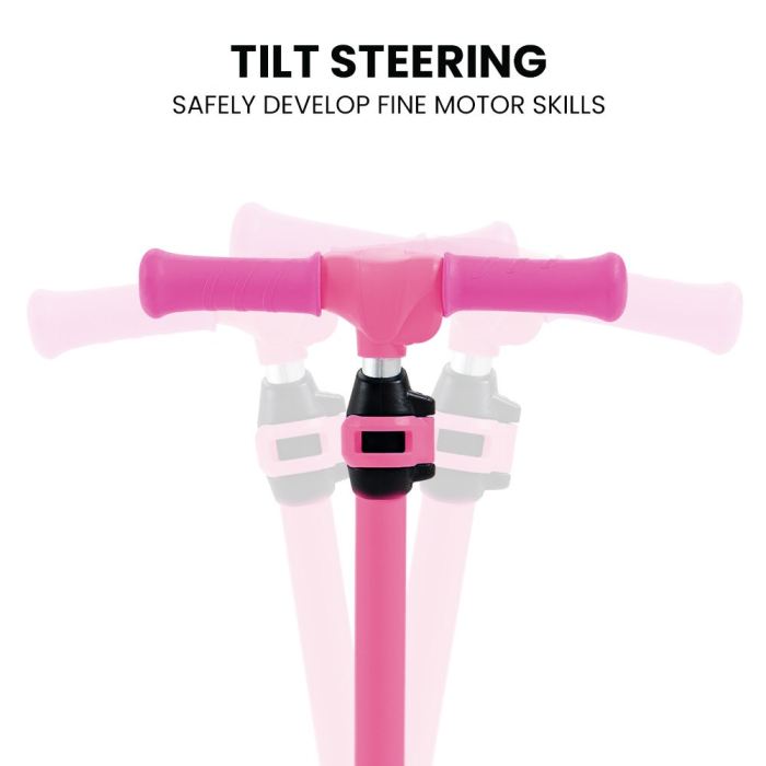 rovo kids 3 wheel electric scooter, ages 3 8, adjustable height, folding, lithium battery, pink Pink scooter handlebar for tilt steering feature