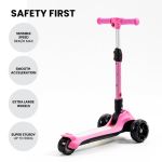 rovo kids 3 wheel electric scooter, ages 3 8, adjustable height, folding, lithium battery, pink Pink children's scooter with safety features and sturdy design.