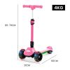 rovo kids 3 wheel electric scooter, ages 3 8, adjustable height, folding, lithium battery, pink Pink children's scooter with LED wheels, adjustable height.