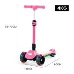 rovo kids 3 wheel electric scooter, ages 3 8, adjustable height, folding, lithium battery, pink Pink children's scooter with LED wheels, adjustable height.