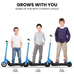 rovo kids electric scooter lithium ride on foldable e scooter 125w rechargeable, blue Scooter for ages 5-11, adjustable height levels.