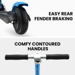 rovo kids electric scooter lithium ride on foldable e scooter 125w rechargeable, blue Scooter with rear fender brake and comfy handles.