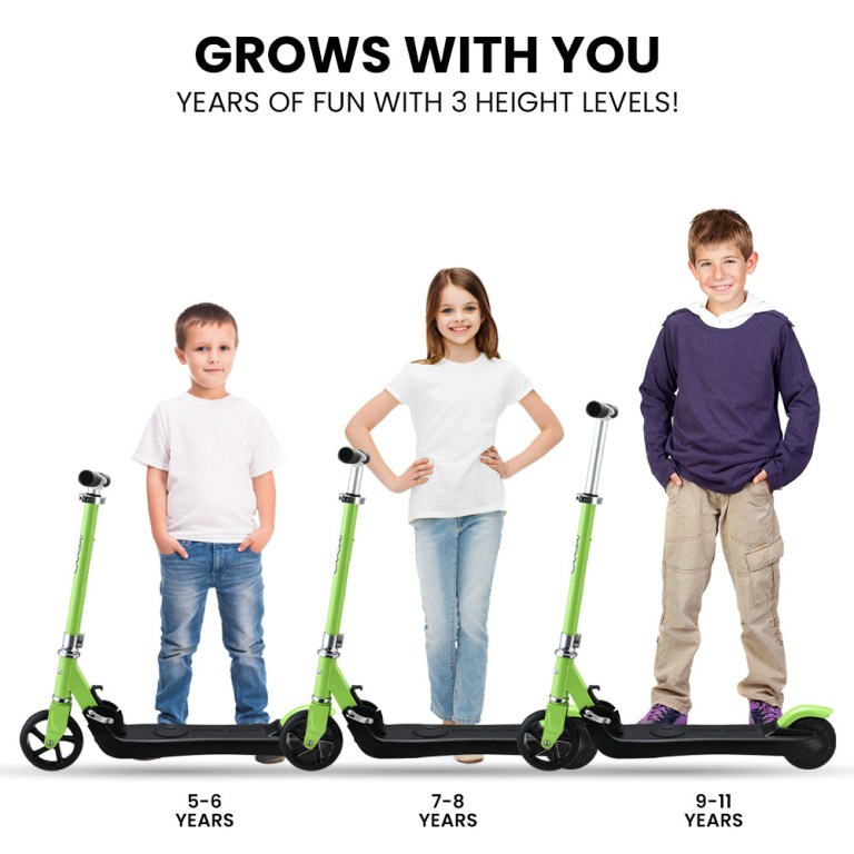 rovo kids electric scooter lithium ride on foldable e scooter 125w rechargeable, green Adjustable scooters for different age groups 5-11.