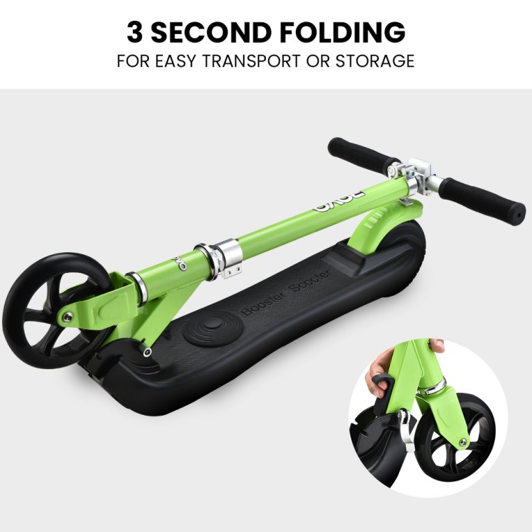 rovo kids electric scooter lithium ride on foldable e scooter 125w rechargeable, green Green folding scooter for easy transport.