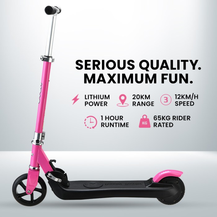 rovo kids electric scooter lithium ride on foldable e scooter 125w rechargeable, pink Pink scooter with lithium power, 20km range.