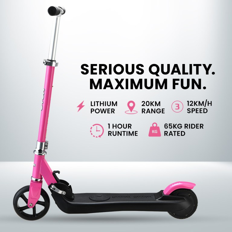 rovo kids electric scooter lithium ride on foldable e scooter 125w rechargeable, pink Pink scooter with lithium power, 20km range.